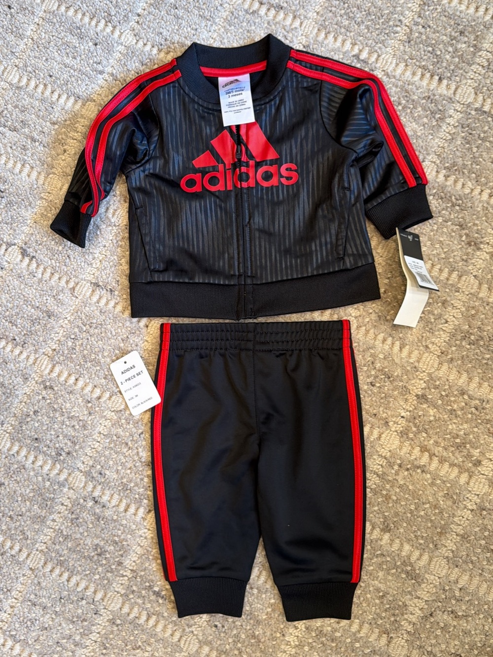 Adidas Black and Red 2-Piece Track Set